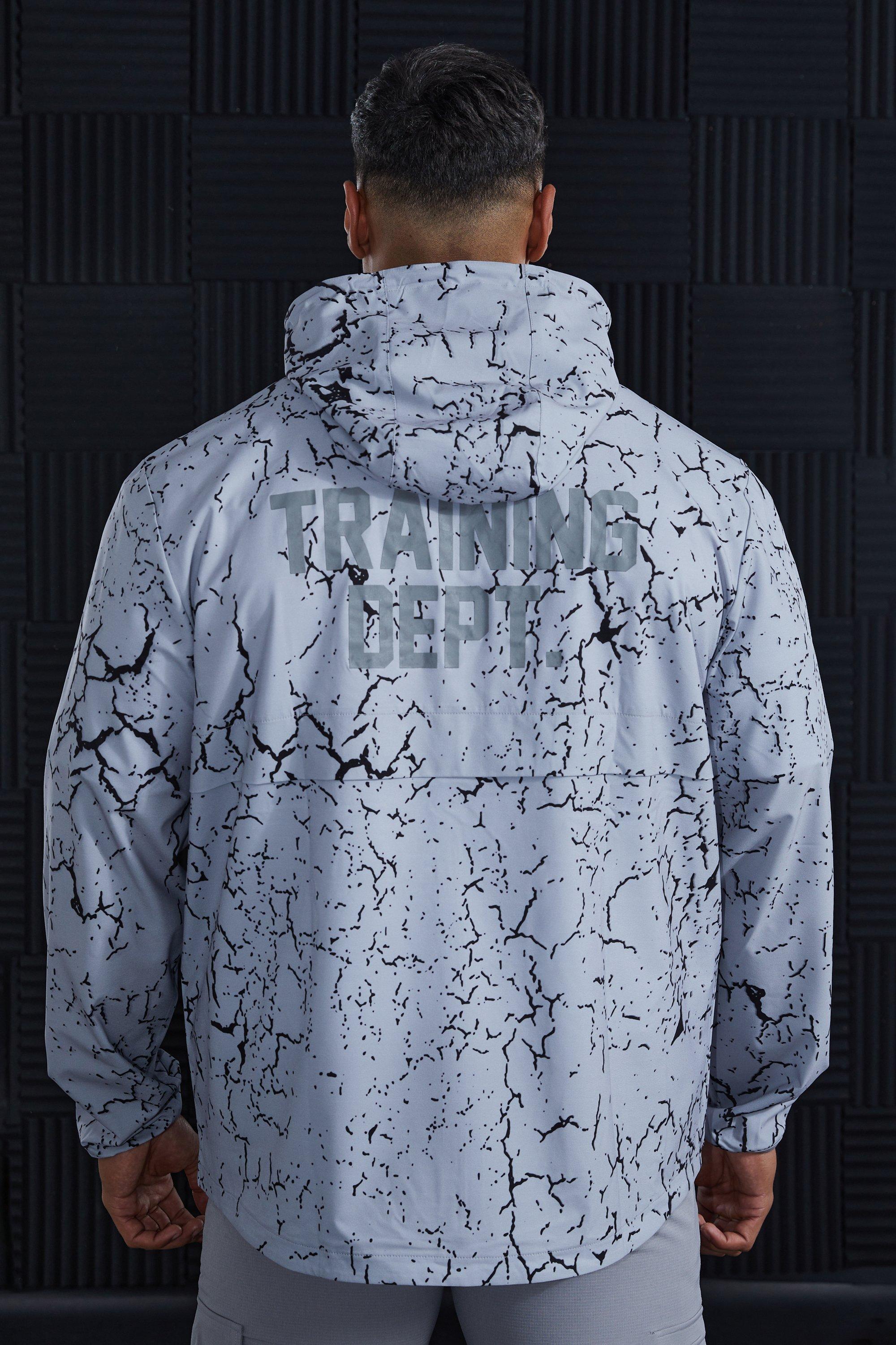 Mens Grey Active Training Dept Marble Print Windbreaker, Grey